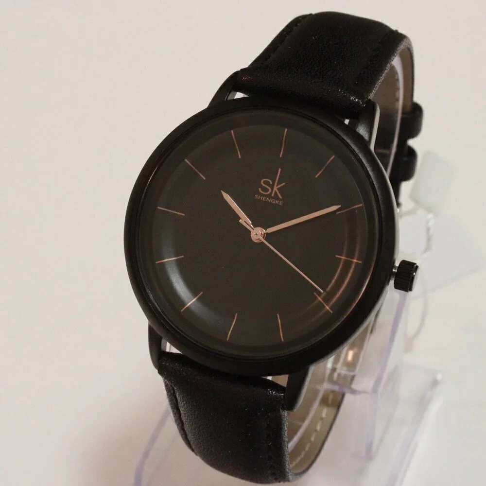Ladies Dress Quartz Watch Black Dial Black Strap 38mm